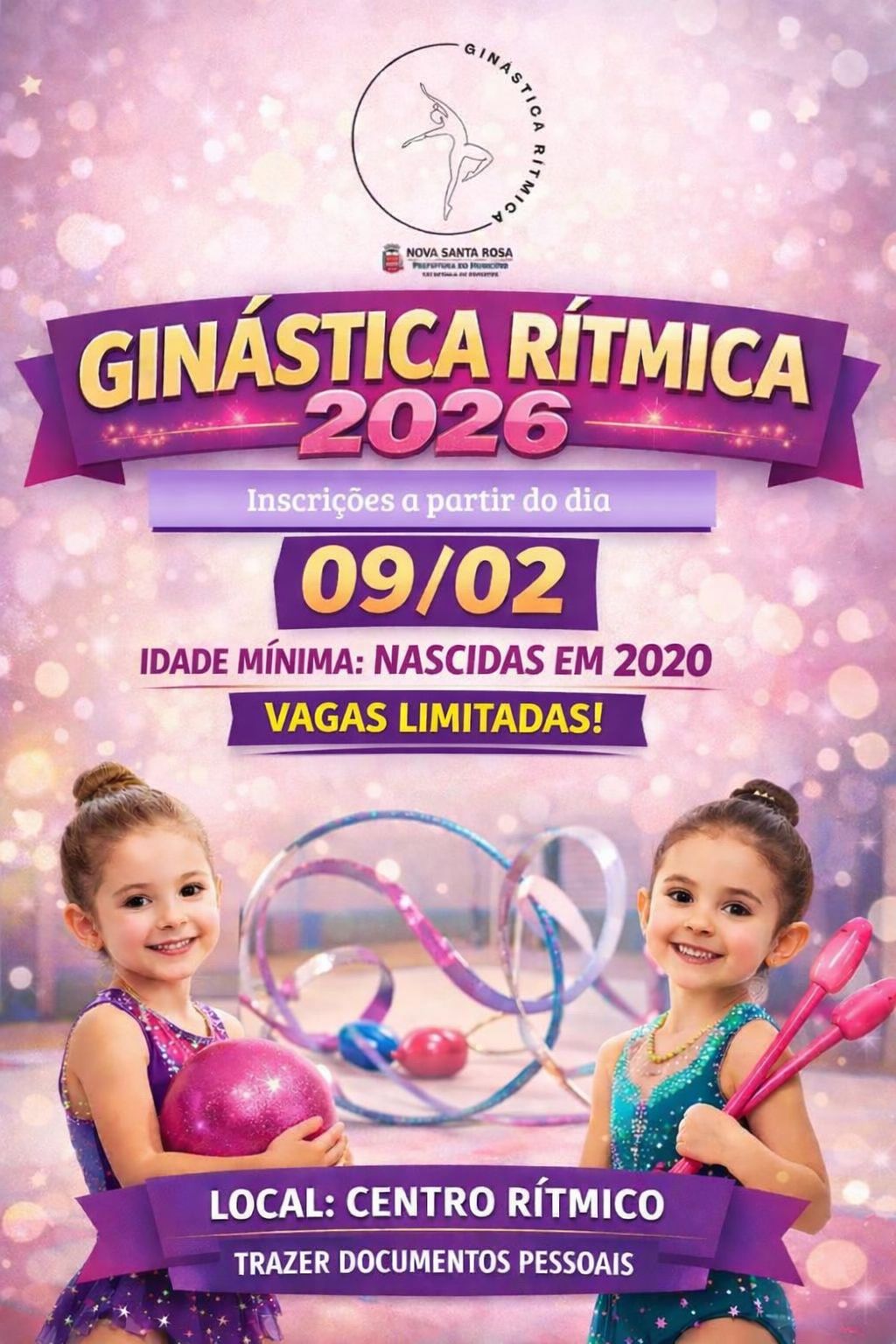 Nova Santa Rosa: matrículas para Ginástica Rítmica 2026 iniciam em 9 de fevereiro